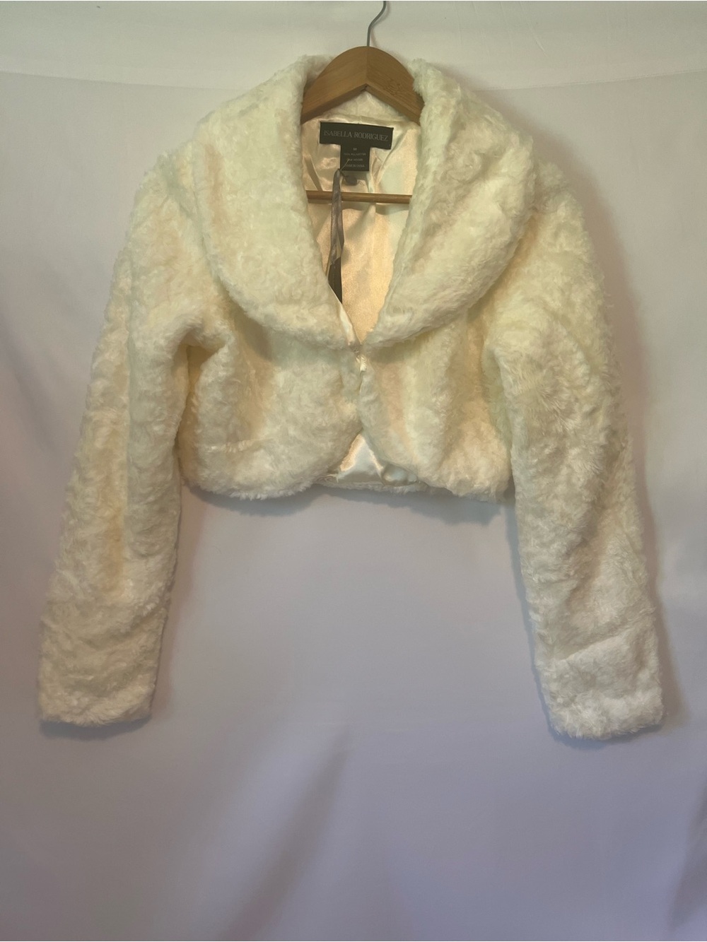 Isabella Rodriguez Ivory Faux Fur Bolero Cropped Jacket Sz M Shrug Glam Bridal